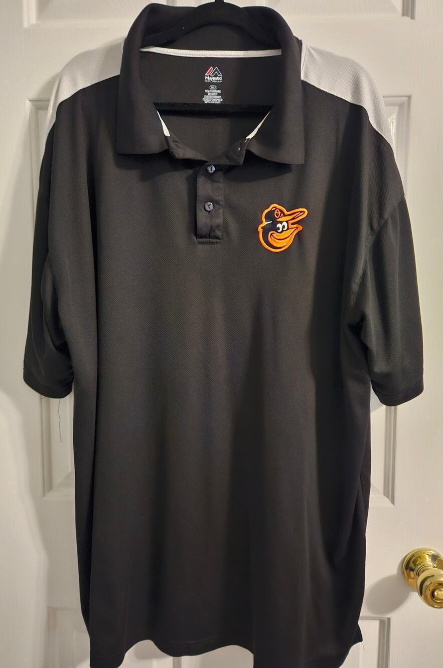 Men's Majestic Baltimore Orioles Polo Shirt Size 3XLT Black White MLB Baseball
